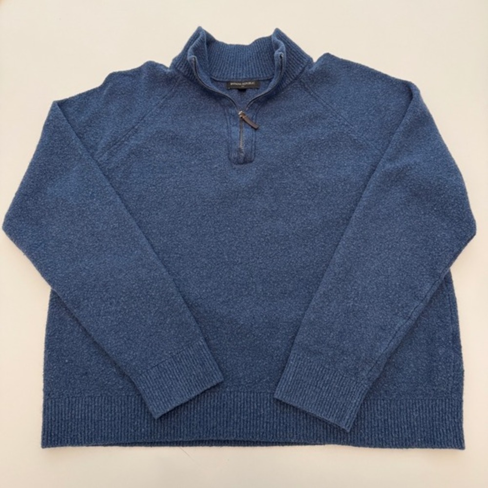 Banana Republic Quarter-Zip Blue‎ Cotton Wool Blend Knit Sweater Mens XL